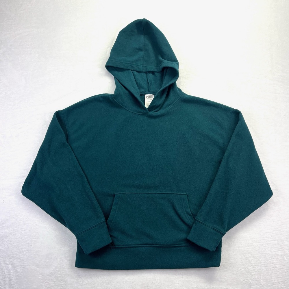 PINK Victoria's Secret Hoodie Womens Small Teal Fleece Back Logo Pullover Sleep